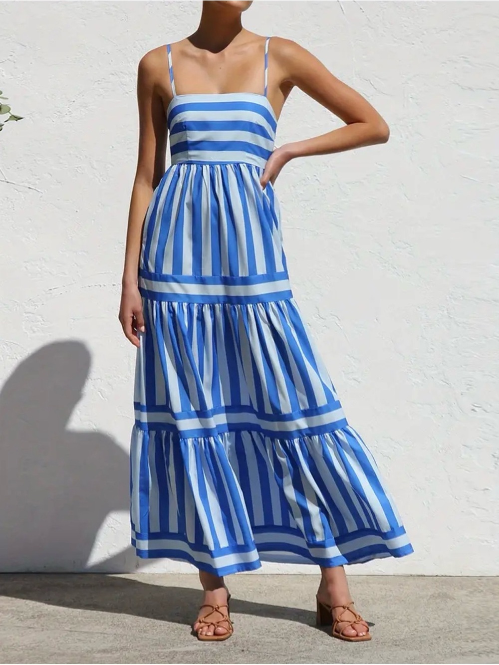 Blue and White Striped Maxi Dress